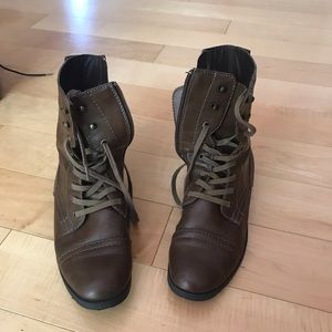 Brown leather combat boots